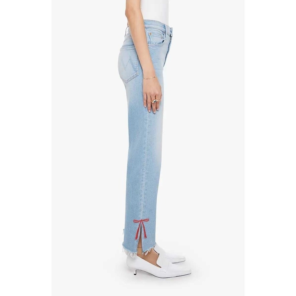 NWT Mother The Rambler Slice Hover Fray Bow Ankle Wide Leg Jeans $288 - Size 24 - Picture 5 of 13